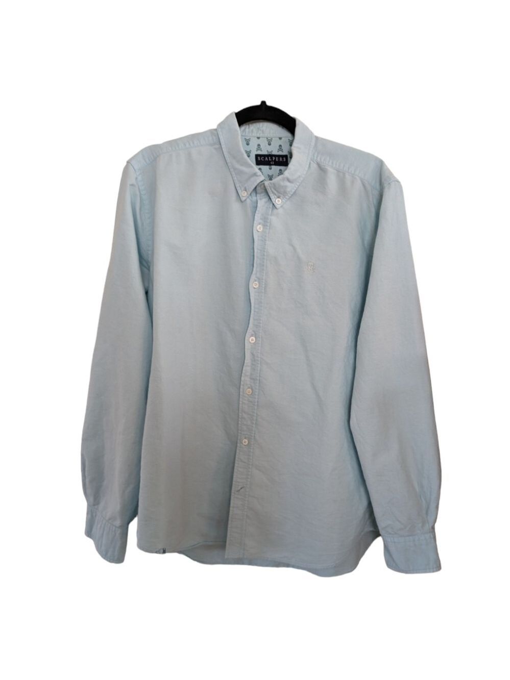 Scalpers Light Teal Button Down Shirt with Scull EU 43 US 17 X 32.5 EUC